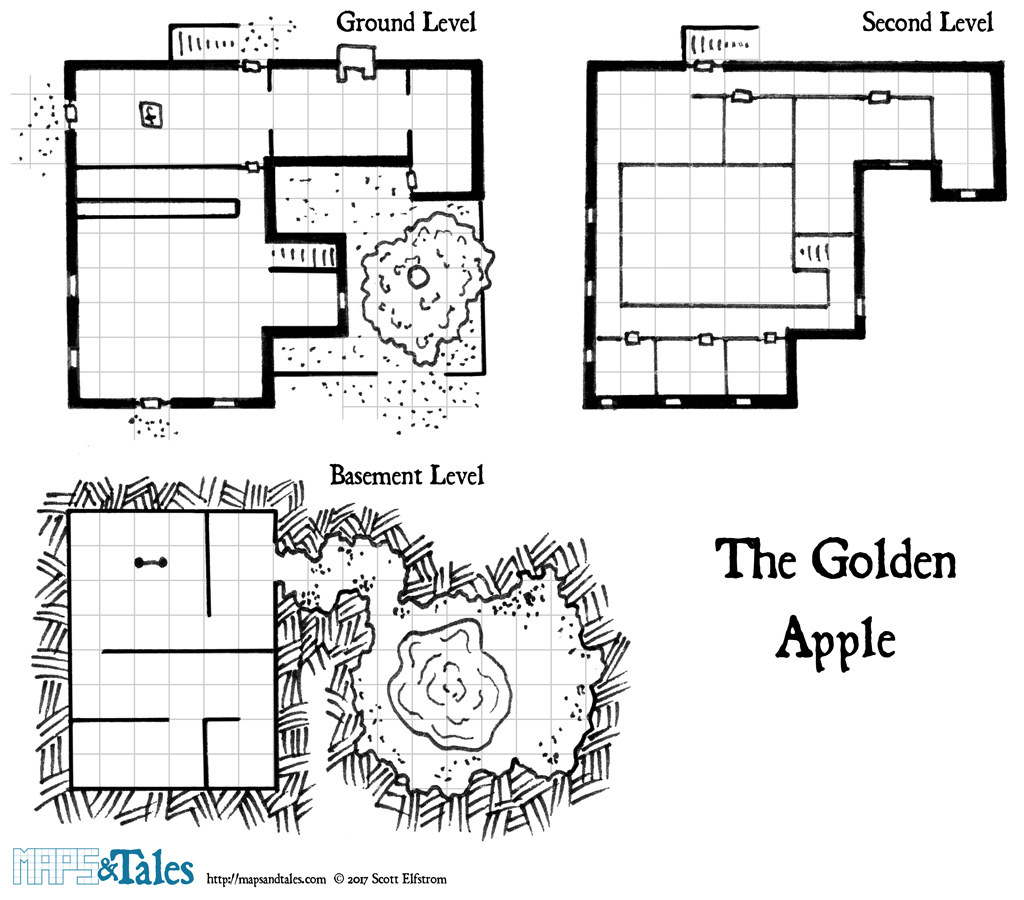 Gridded map of The Golden Apple Tavern